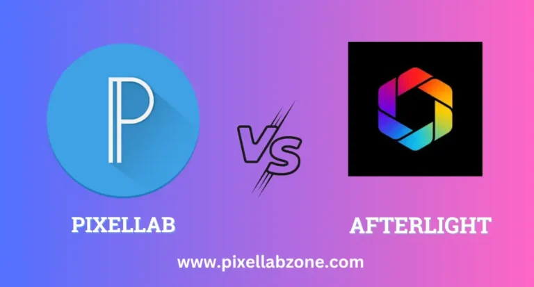 Pixellab vs Afterlight comparison showing text editing and filter tools.