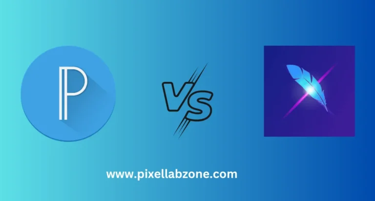 PixelLab vs LightX photo editing apps comparison showing interface, tools, filters, and design capabilities side by side